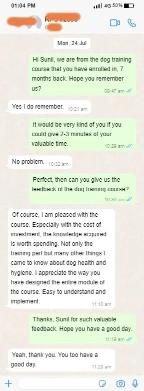 Customer WhatsApp review 1