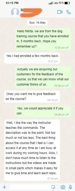 Customer WhatsApp review 2